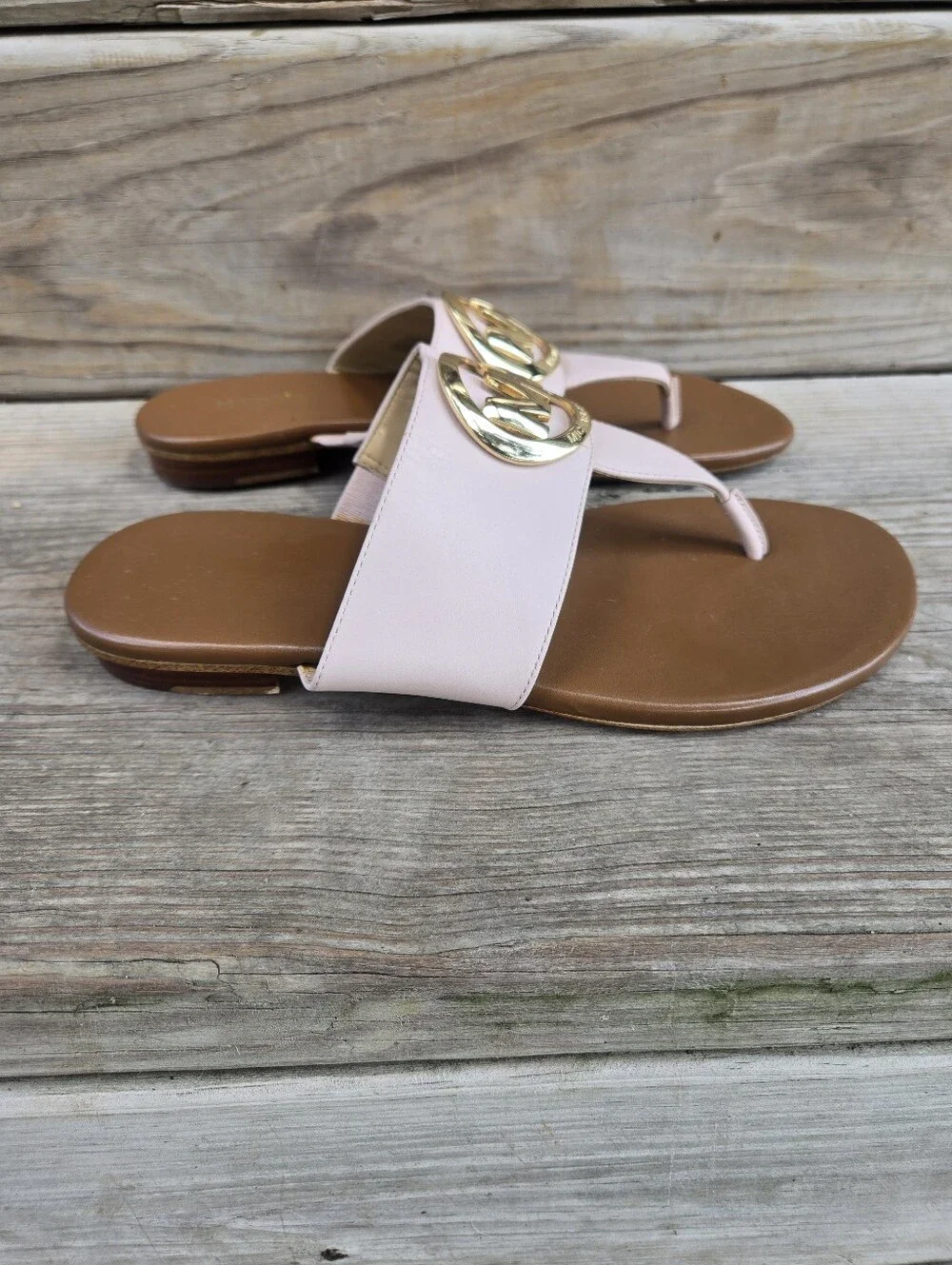 Michael Kors pink leather slip on designer sandals size 7.5 W in good condition